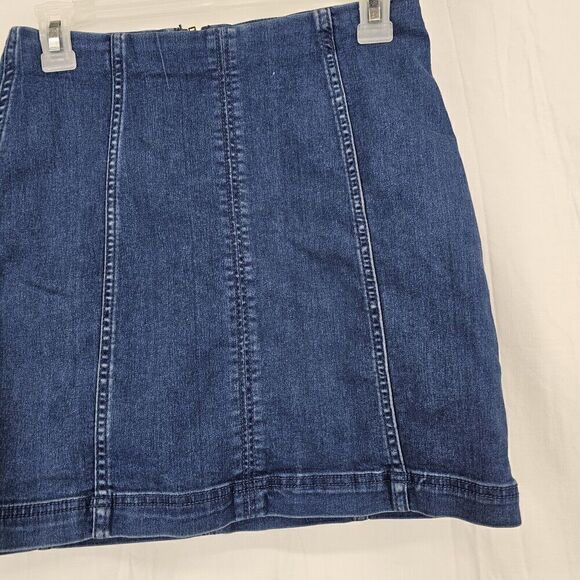 Free People Mini Skirt Size 6 Nautilus Blue Modern Femme Denim Zipper Stretch - Picture 4 of 6